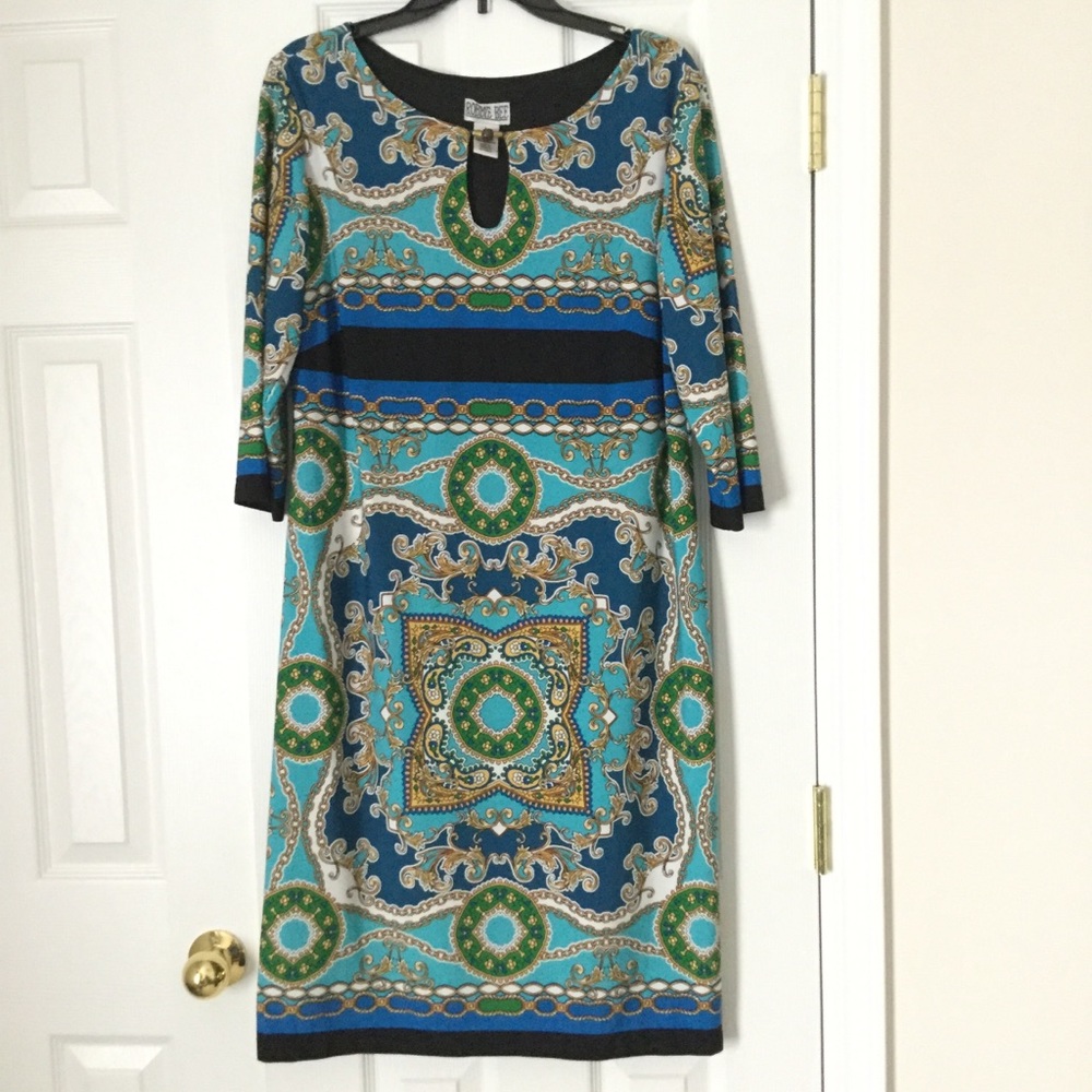 Robbie Bee Dress Sz L, nautical blue & green